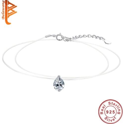 Wholesale 5PCS 925 Sterling Silver Female Jewelry Clear Waterdrop Crystal Chain Necklace For Women Birthday Mothers Day Gift