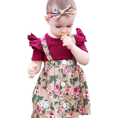 Autumn Baby Girls Clothing Set Ruffle Short Sleeve Bodysuits Bib Flower Skirts Headband Princess Instagramable Outfits 0-24M