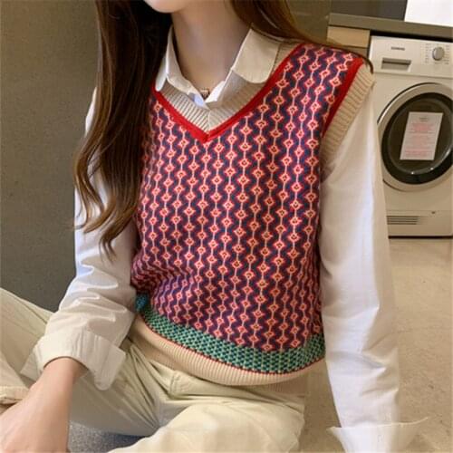 2021 Autumn Thickened Japanese Leisure Pullover Knitted Vest V-neck Sweater Women Sleeveless Fashion Pink Clothes