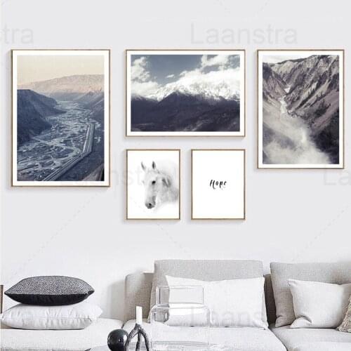 Landscape Home Decoration Painting Mountain Peaks and Valleys Living Room Wall Canvas Poster Ladybug Prints Simple Text Decor