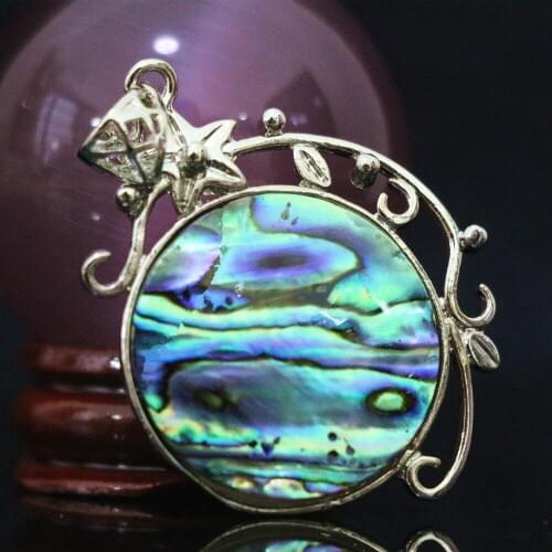 Popular natural abalone shell flat round 33x40mm filigree flower metal pendant beads jewelry B1132