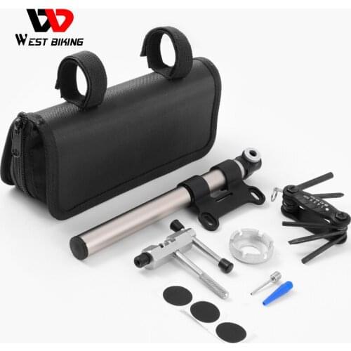 WEST BIKING Portable Bicycle Multifunctional Tool Kits Set With Storage Bag Bike Pump Chain Cutter Cycling Tire Repair Tools