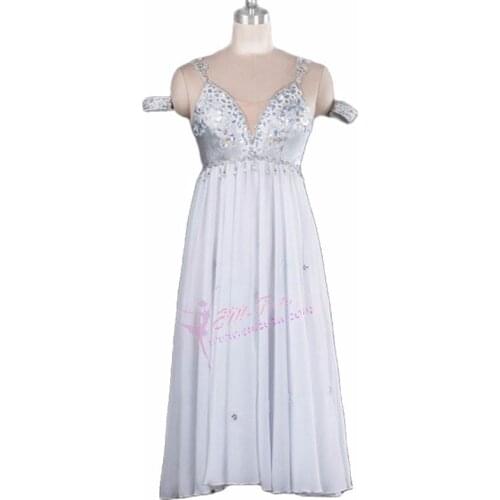 Adult Professional Ballet Long Tutu Dress White Silver,Chiffon Classical Ballet Stage Costume,Ballet Performance Tulle Dress