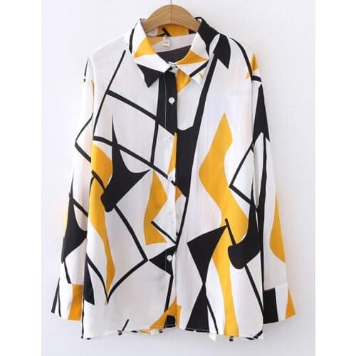 European and American style printed shirt womens long-sleeved autumn and summer new fashion niche loose casual chiffon shirt