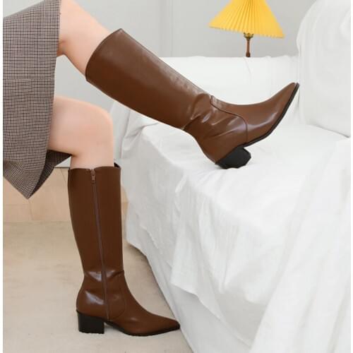 4-color Leather Ladies High Boots Pointed Toe Boots Ladies Thick Heel High Heel Boots 2020 Fall/winter Models In Sizes 33-42