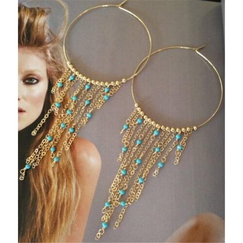 Tassel Earring Indian Charms Dangling Long Women Hoops Beaded Fashion Jewelry 2020 Female Thread Ear Piercing Ethnic Earrings