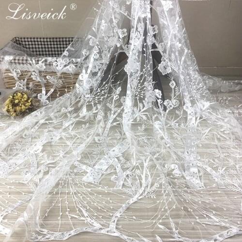 Mesh Embroidery Plum branch Blossom Branches Breathable White tulle Lace Fabrics For Clothing Wedding Dress，by the yard