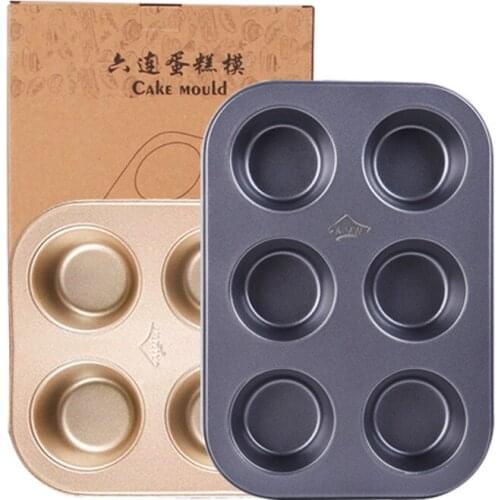 Baking Mould Carbon Steel 6 Pieces Cake Mould 6 Pieces Muffin Cup Non Stick Cake Baking Plate