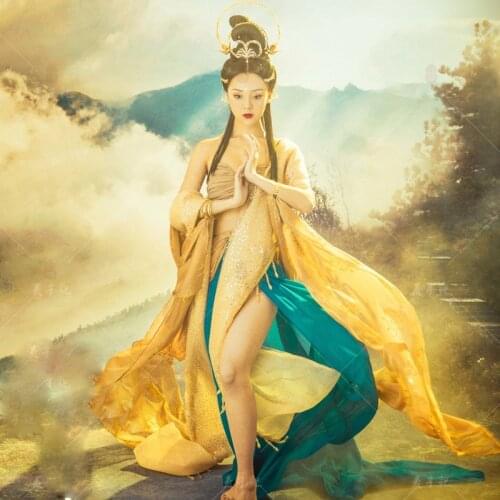 WYJN 5 Designs Chinese Tang Dun Huang Flying Fairy Hanfu Avalokitesvara Bodhisattva Aesthetic Classical Dance Costume Female
