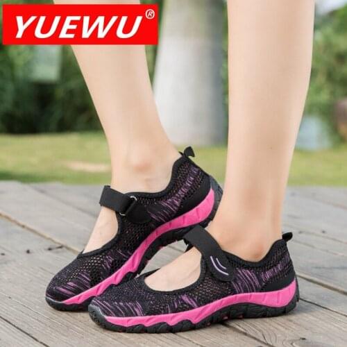 YUEWU Hollowed Out In Summer Mesh Is Breathable Women’s Walking Shoes Shallow Mouth Velcro Flat Bottom Sneakers