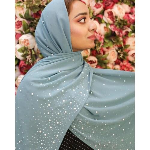 Pearl Scarf Bubbles Chiffon Scarf With Diamond Studs Scarf Plain Hijab Shawls Wraps Solid Color Muslim Hijab Scarf 1 Pc