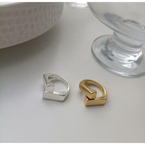 Minar Silver Gold Colour Metallic Double Layered Rings for Women Ladies Irregular Geometric Chunky Alloy Open Rings Accessories