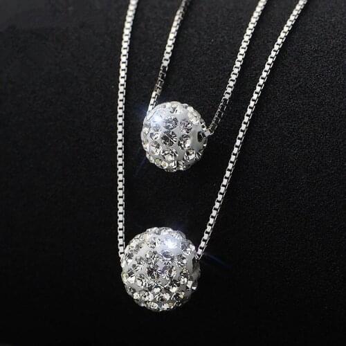 Womens Creative Full-Inlaid Rhinestone Ball Transfer Beads Pendant Double Layer Chain Necklace Lucky Jewelry Gifts NL0175