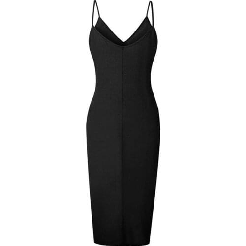 2018 Newly Summer Sexy Fashion Dress Women Ladies Sleeveless V-Neck Skinny Solid Button High Waist Ankle-Length Dress