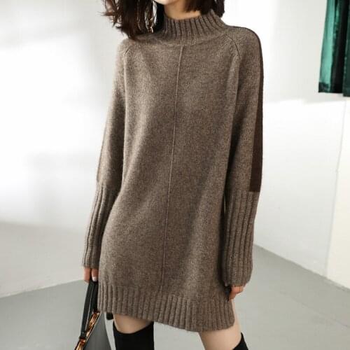 Women Autumn Winter Sweater Knitted Dresses Women Fashion Turtleneck Long Sweater Dress Ladies Warm Split Sweater Dress
