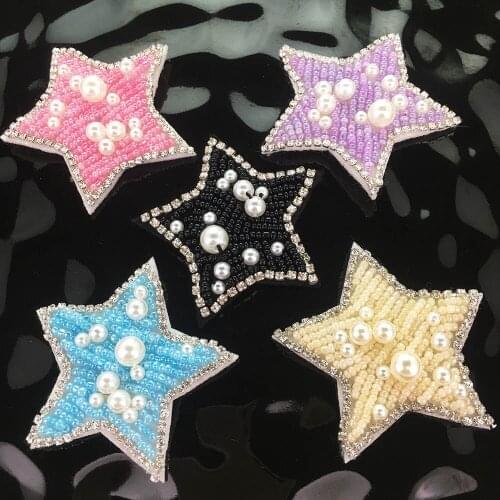1pcs patches Handmade rhinestone beaded pearl chain stars sewn on sequined crystal patches for cute beaded appliqués on clothing