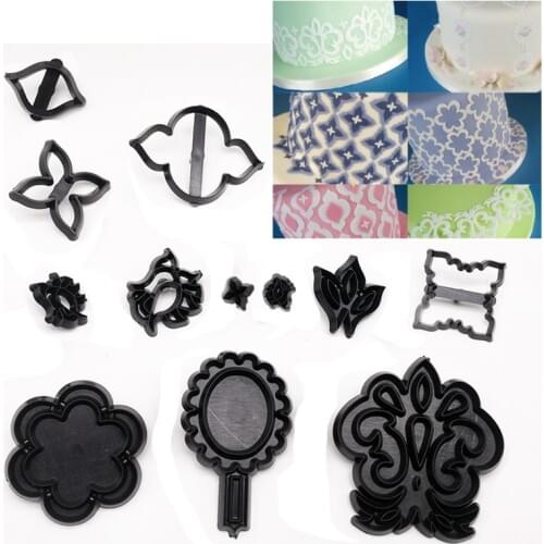 12PCS Plastic Mix&Match Cake Side Design Cookie Cutter Lace Border Decoration Fondant Biscuit Stamp Cake Embosser Press Mold