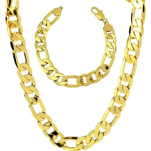 Mens Figaro Chain Bracelet 9" + Necklace 24" Jewelry Sets 96g,10mm