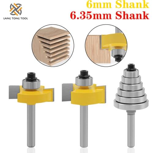 LANG TONG TOOL 3PCS Rabbet Router Bit with 6 Bearings Set Adjustable Tenon Cutter Cemented Carbide Woodworking Bits LT099