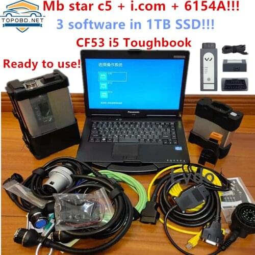 3in1 car Diagnostic Tool mb star sd connect c5 icom and 6154 Programming with 3 in1TB SSD Toughbook CF53 i5 cpu ready to use