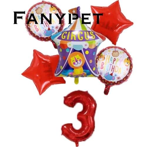 6pcs fiesta Animal Party Happy Birthday Foil Balloon 30 inch number set Circus Troupe Lion Kids Toy Baby Showers Decoration