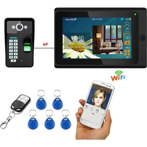 720P 7" Wired /Wireless Wifi Video Doorbell Intercom System with Fingerprint RFID Password IR-CUT HD Camera