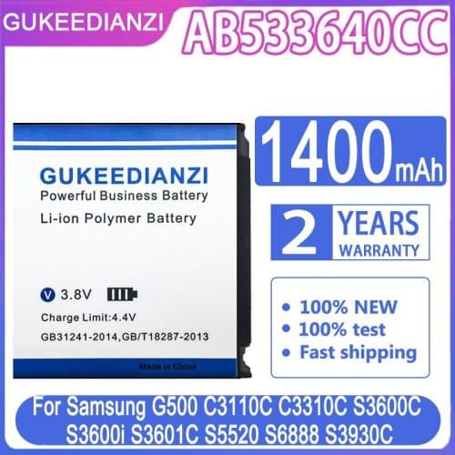 GUKEEDIANZI AB533640CC AB533640CU Battery for Samsung S3600C GT-S3600i S6888 S3710 S3930C S3601 S3601C S5520 S569 1400mAh