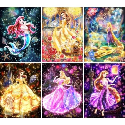 Diamond Painting Disney Princess Characters 5D DIY Art Cartoon Portrait Mosaic Hobby Full Square Round Drill Home Mural Decor