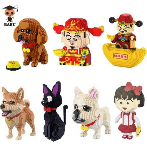 The God of Wealth Sakura Momoko Shiba Breed Poodle Bulldog Dog Cat Animal Pet Mini Diamond Blocks Bricks Building Toy No Box