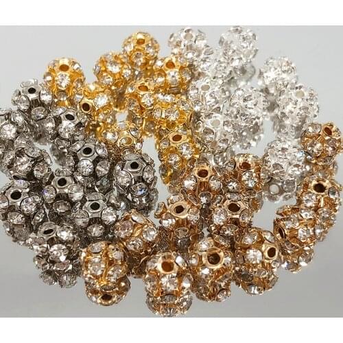 6mm 20/40pcs Copper Silver Plated Rhinestone Bead For Bracelet Jewelry Making Glass imitate Crystal Round Spacer Loose Beads