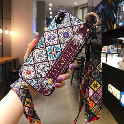 Funda Case for Samsung Galaxy S20 Ultra S20 Plus A71 A51 A70 A50 S8 S9 S10 Note 10 Plus Square Flower Wristband Phone Case Cover
