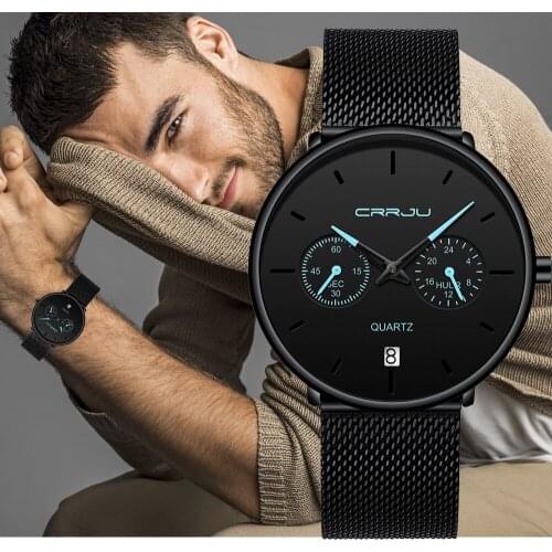 CRRJU Mens Watch Fashion Slim Minimalist Mesh Strap Wrist Watches For Men Quartz Sports Clock Waterproof Relogio Masculino 2019