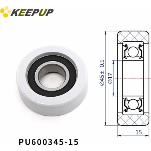 Diameter 45mm, PU polyurethane bearing ,Rubber coated soft pulley/Roller ,width 15mm