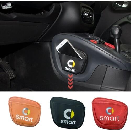For Mercedes Smart Fortwo Forfour 453 Car Mobile Phone Debris Card Storage Bag PU Leather Storage Bag Patch Pocket Car Styling