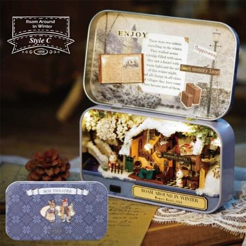 Roam Around in Winter 3D Wooden DIY Handmade Box Theatre Dollhouse Miniature Box Cute Mini Doll House Assemble Kits Gift Toys