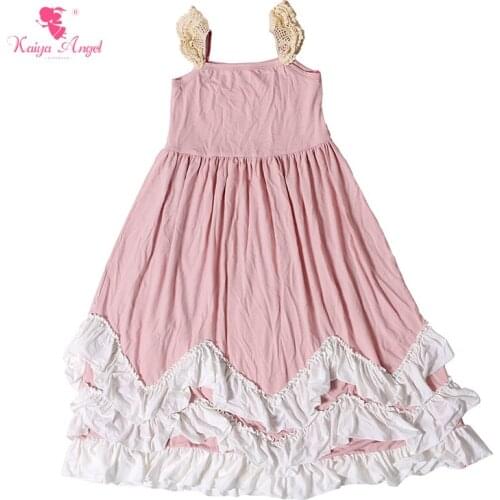 Kaiya Angel 2017 Summer Girls Dresses Princess Kids Clothing Dust Pink Rose Pink Dress With Lace Cap Sleeve Children Clothes
