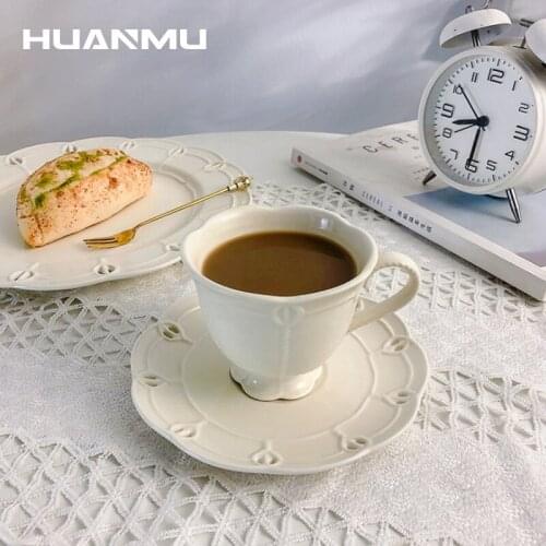 European Retro Coffee Cup and Saucer Set Wedding Dinner Cup Decoration Home Restaurant Dessert Plate Tray Afternoon Tea Mug