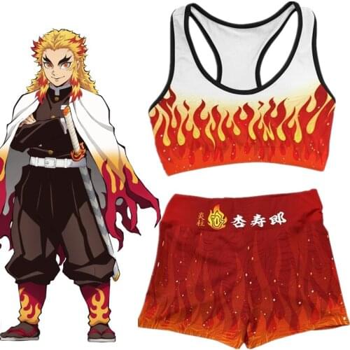 Fitness MMA Boxing Gym Anime Demon Slayer Rengoku Kyoujurou Cosplay Costume Sport Workout Running Short Bra Yoga Suit Tracksuit