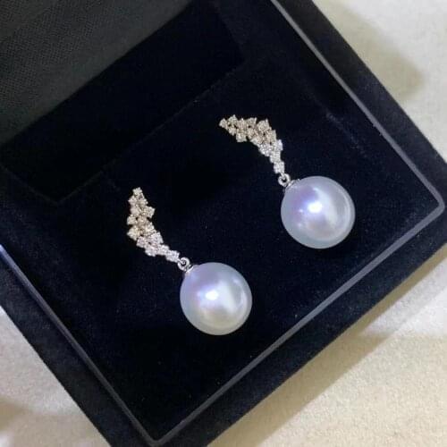 M1122 Solid 925 Sterling Silver Round 11-12mm Nature Fresh Water White Pearls Drop Dangle Earrings for Women Gift