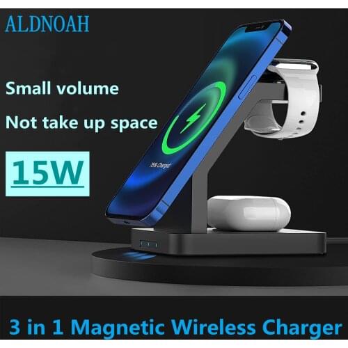 15W 3 in 1 Magnetic Wireless Charger Stand For iPhone 12 Pro Max Mini Apple Watch 6 5 4 3 Airpods Fast Charging Dock Station