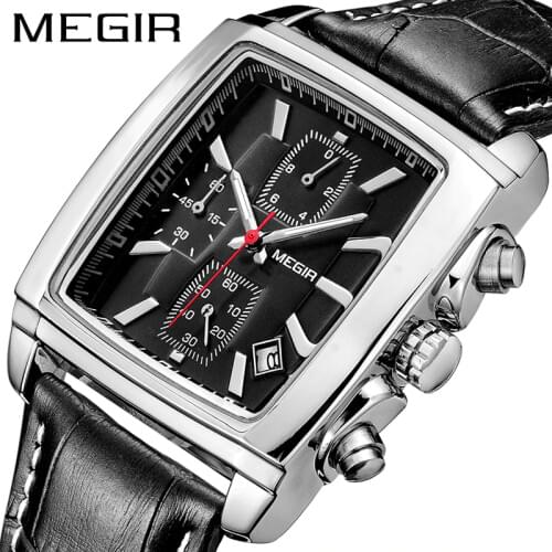 MEGIR Chronograph Quartz Watch Mens Watches Top Brand Luxury Leather Luminous Military Wristwatch Men Clock Relogio Masculino