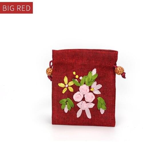 Cute Red Burlap Embroidered Jewelry Storage Bag Women Earring Pendent Bracelet Ring For Lover Packaging Gift Jewellery Organizer