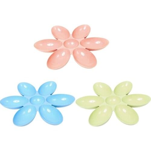 6 in 1 Pet Bowls for Cats Dogs Petal Shape Water Food Feeder Bowls Feeding 6 Pets at the Same Time Feeder