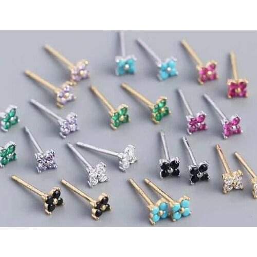 Multicolor mini trendy stud earrings for women Crystal Snowflake shape silver 925 earring earlobe piercing ear accessory jewelry