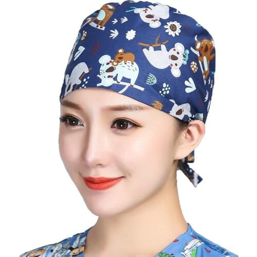 Cartoon Printed Scrubs Hats Christmas Cotton Sweatband Caps Bandage Adjustable Working Cap Accessories Causal Anti-dust Hats