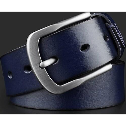 WESTERN AUSPICIOUS Belt Men Genuine Leather Belt Fashion Blue Coffee Cowskin Man Strap With Quality Alloy Pin Buckle By Factory