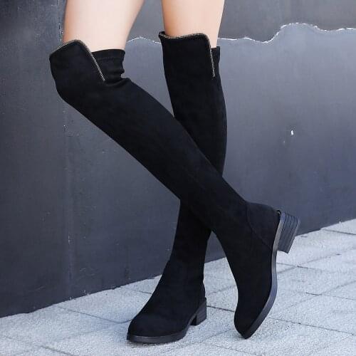2020 new over-the-knee elastic boots European/American mid-heel rider boots thick heel velvet retro womens designer boots