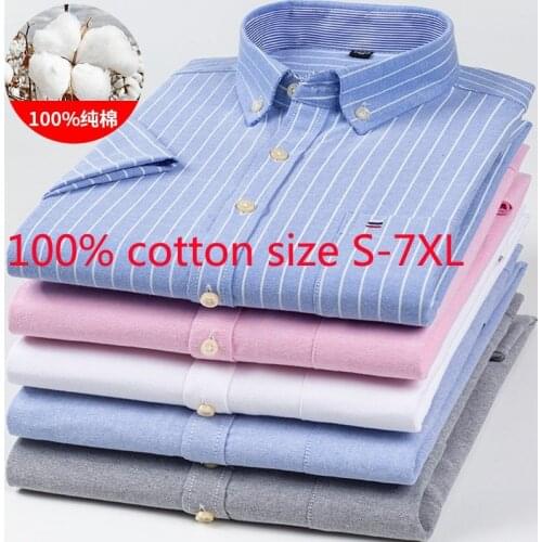 New Arrival Fashion 100% Cotton Oxford Vertical Stripe Short Sleeve Men Large Casual Shirts Summer Plus Size S-3XL4XL5XL6XL7XL