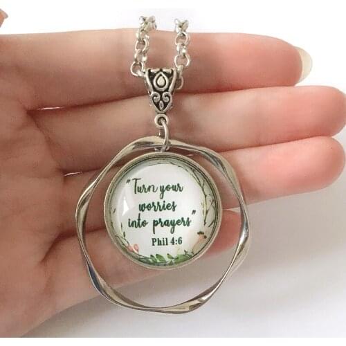 New Arrival Inspiration Jewelry Cabochon Phil 4:6 Bible Pendant Turn Your Worries Into Prayers Necklace For Women Girls Gifts