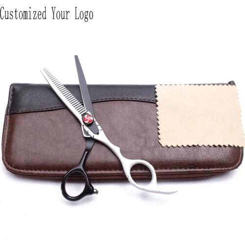 6" Stainless White&Black Customize Logo Dog Scissors Straight Scissors Thinning Shears Pet Scissors Cat Grooming Scissors C1019